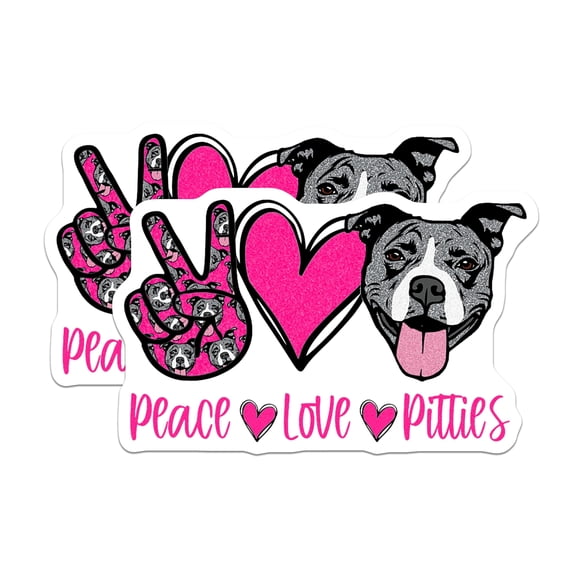 (2 Pack) Pit Bull Stickers - Peace Love Pitties Dog Mom Decals - Animal Rescue Dog Lover Car Window Decal - 5" On Longest Side - Sticks to Smooth Flat Surfaces - Made in USA - BMCS26335