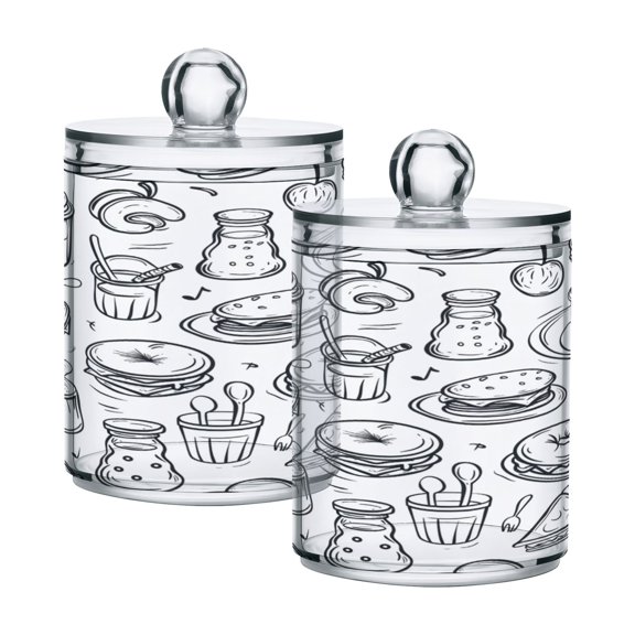 2 Pack Pizza Burger Fruit Line Qtip Holder Dispenser Clear Plastic Storage Apothecary Jars for Cotton Swabs Balls Pads Floss