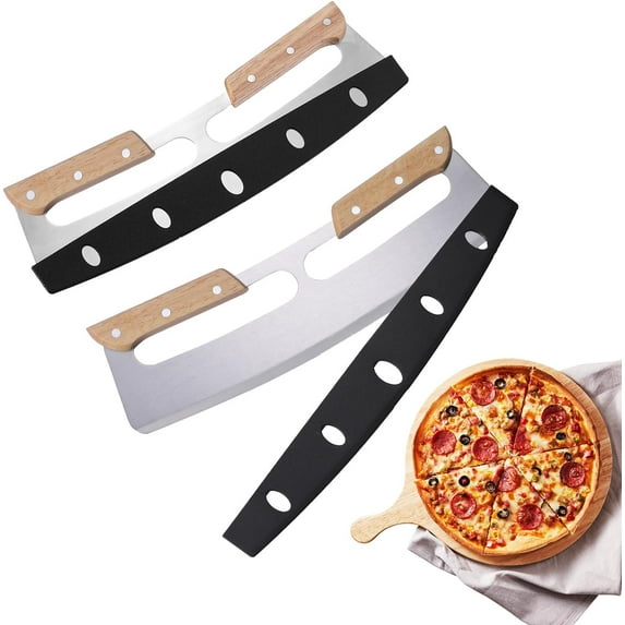 2 Pack Pizza Cutter Rocker with Wood Handles & Protective PP Cover, 14 ...