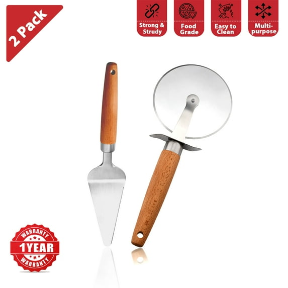 2 Pack Pizza Cutter and Pie Server Set, Stainless Steel Cutter,Pizza Shovel, Kitchen Gadgets Accessories