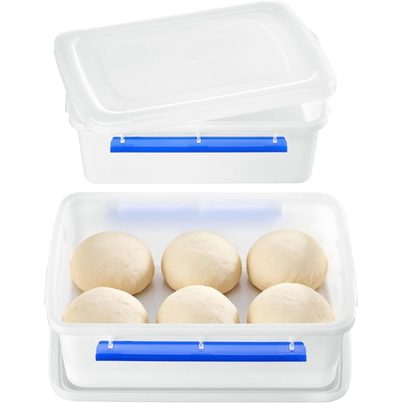 2 Pack Pizza Dough Proofing Box, Pizza Dough Container with Snap-on Lids, BPA Free Food Storage Containers with Lids and Buckle-Up Latches, Bread Proofing Box Fits 4-6 Balls