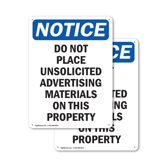 (2 Pack) Do Not Place Unsolicited Advertising OSHA Notice Sign 18 Inch X 24 Inch Plastic Sign, Weather Resistant, UV Protected for Workplace, Business, and Construction Site, Made in the USA