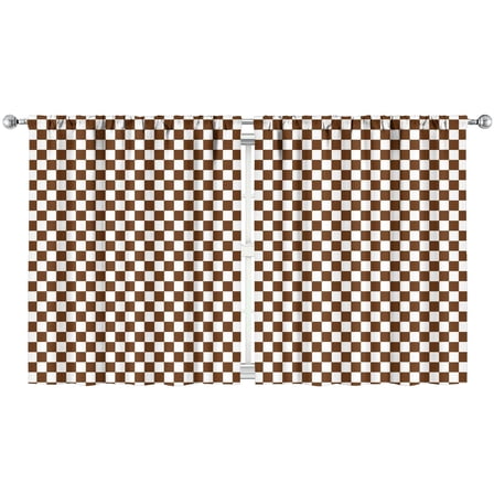 2 Pack Plaid Checkered Kitchen Curtains 52x63 Inch Tier Window Panels Rod Pocket Semi-Sheer Rustic Style