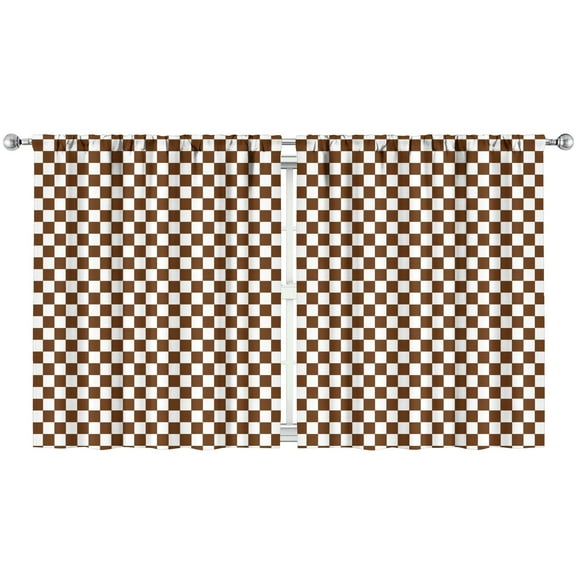 2 Pack Plaid Checkered Kitchen Curtains 52x63 Inch Tier Window Panels Rod Pocket Semi-Sheer Rustic Style