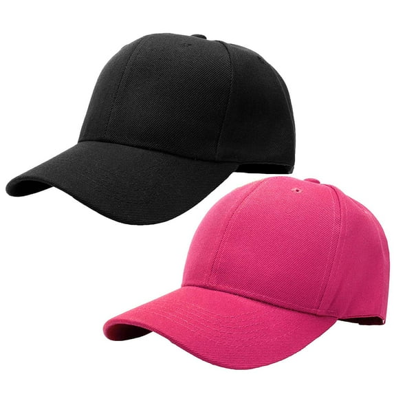 2-Pack Plain Baseball Cap for Men & Women Adjustable Size Outdoor Activities Black & Hot Pink