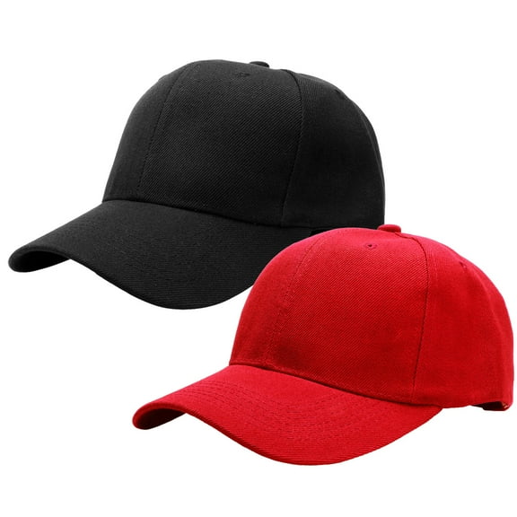 2-Pack Plain Baseball Cap for Men & Women Adjustable Size Outdoor Activities Black & Red