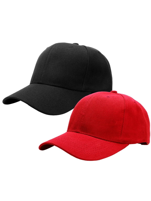 2-Pack Plain Baseball Cap for Men & Women Adjustable Size Outdoor Activities Black & Red