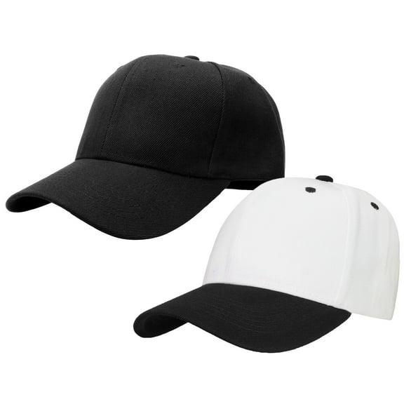 2-Pack Plain Baseball Cap for Men & Women Adjustable Size Outdoor Activities Black & White/Black