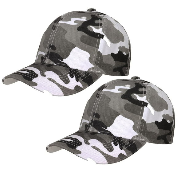 2-Pack Plain Baseball Cap for Men & Women Adjustable Size Outdoor Activities Grey Camouflage & Grey Camouflage