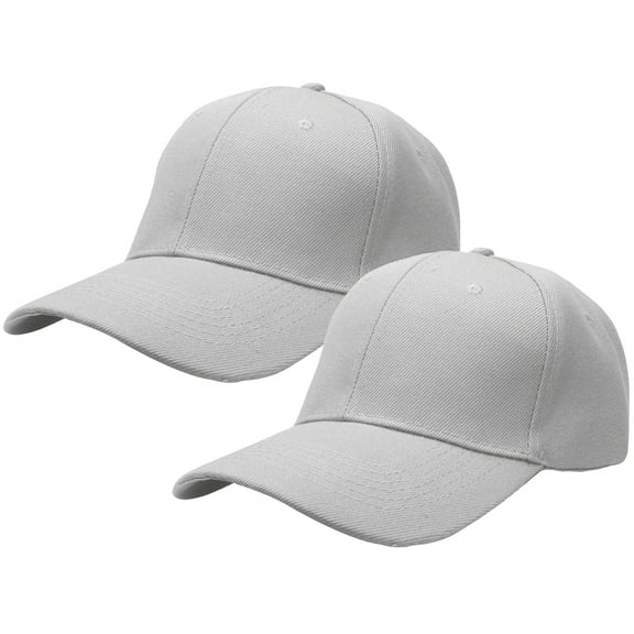 2-Pack Plain Baseball Cap for Men & Women Adjustable Size Outdoor Activities Light Grey & Light Grey
