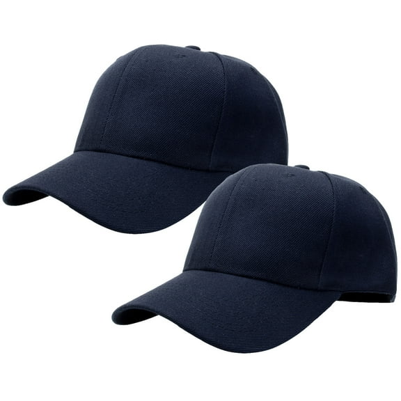 2-Pack Plain Baseball Cap for Men & Women Adjustable Size Outdoor Activities Navy & Navy