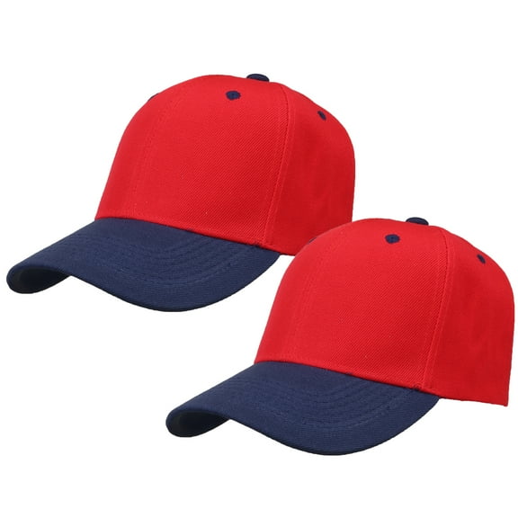 2-Pack Plain Baseball Cap for Men & Women Adjustable Size Outdoor Activities Red/Navy & Red/Navy