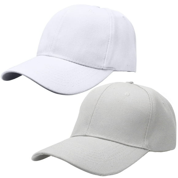 2-Pack Plain Baseball Cap for Men & Women Adjustable Size Outdoor Activities White & Light Grey