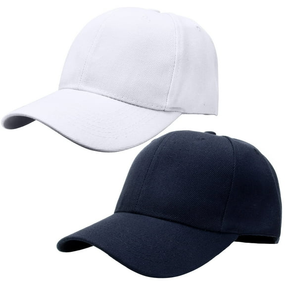 2-Pack Plain Baseball Cap for Men & Women Adjustable Size Outdoor Activities White & Navy