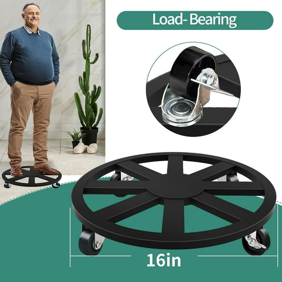 2 Pack Plant Caddy with Wheels, 16'' Large Heavy Duty Rolling Plant Stand with 360 °   Wheels Metal Plant Rollers Plant Dolly with Lockable Caster for Outdoor Indoor Plant Flower Pots