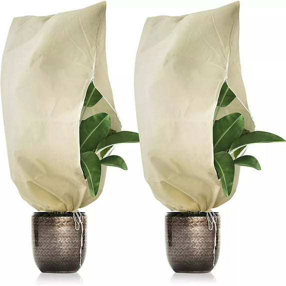 2 Pack Plant Covers Freeze Protection, Winter Cold Weather Frost Blankets Cover with Drawstring Reusable Frost Protection Cloth for Outdoor Plants Fruit Tree Potted, Beige, 39.4 x 47.24 Inch