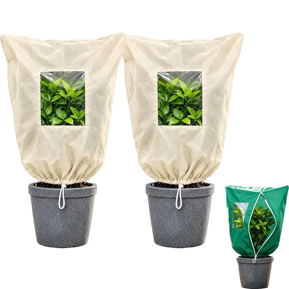 2 Pack Plant Frost Protection Cover, Plant Covers Freeze Protection, Winter Plant Cover – Zipper & Drawstring, Plant Protection Cover Bags for Outdoor Winter Frost Cold