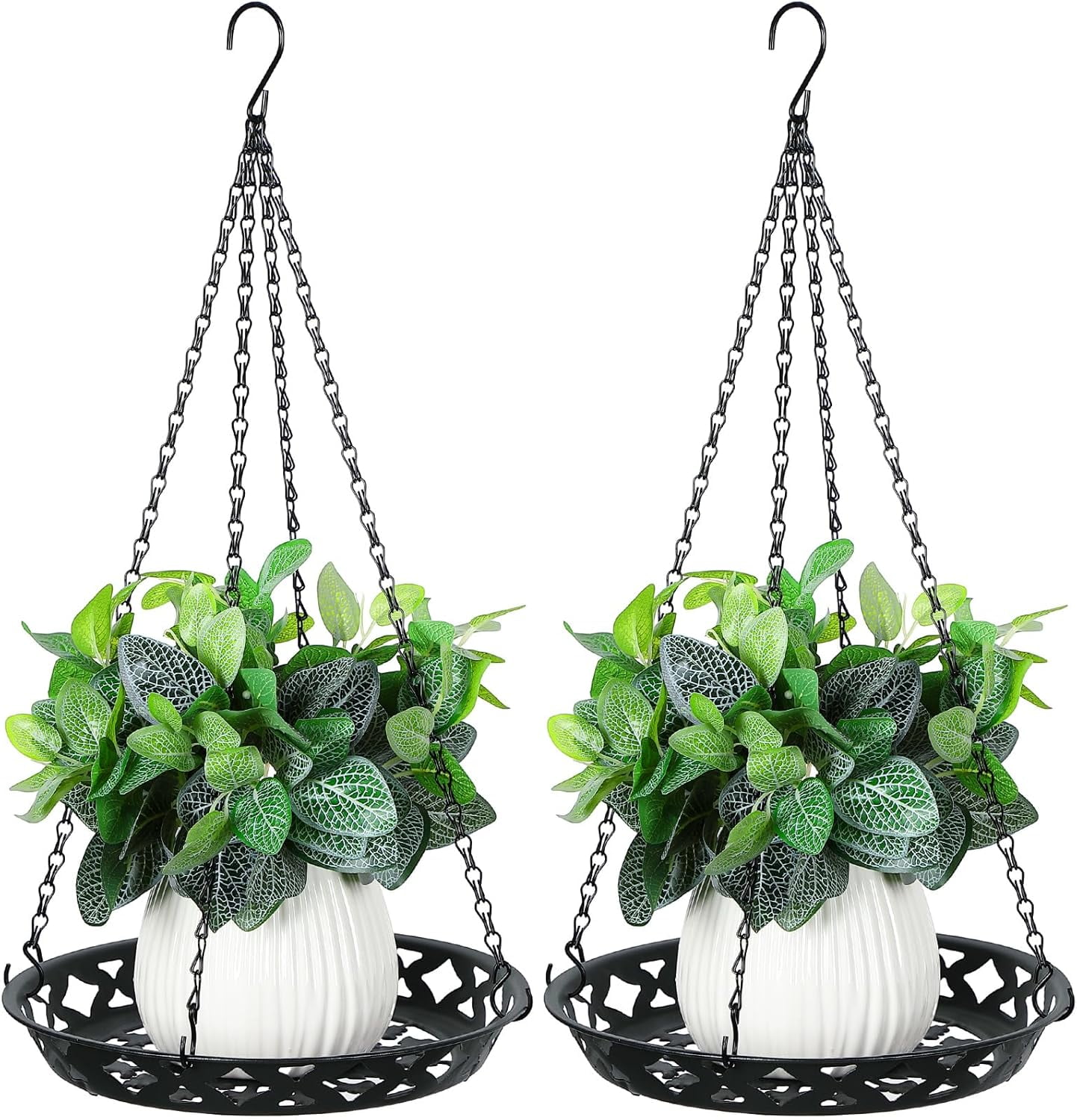 2 Pack Plant Hanger 12 Inch Metal Hanging Planter for Indoor Outdoor Plants Classy Glossy Black Decorative Shelf Window Wall Ceiling Home Decor
