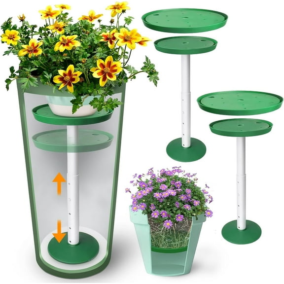 2 Pack Plant Risers for Inside Pots, 11-17" Adjustable Height Plant Risers with Drainage Holes, Rise Planter Filler Risers for Tall Flower Pots and Large Plant Pots, 6" 8" 10" Base or Top