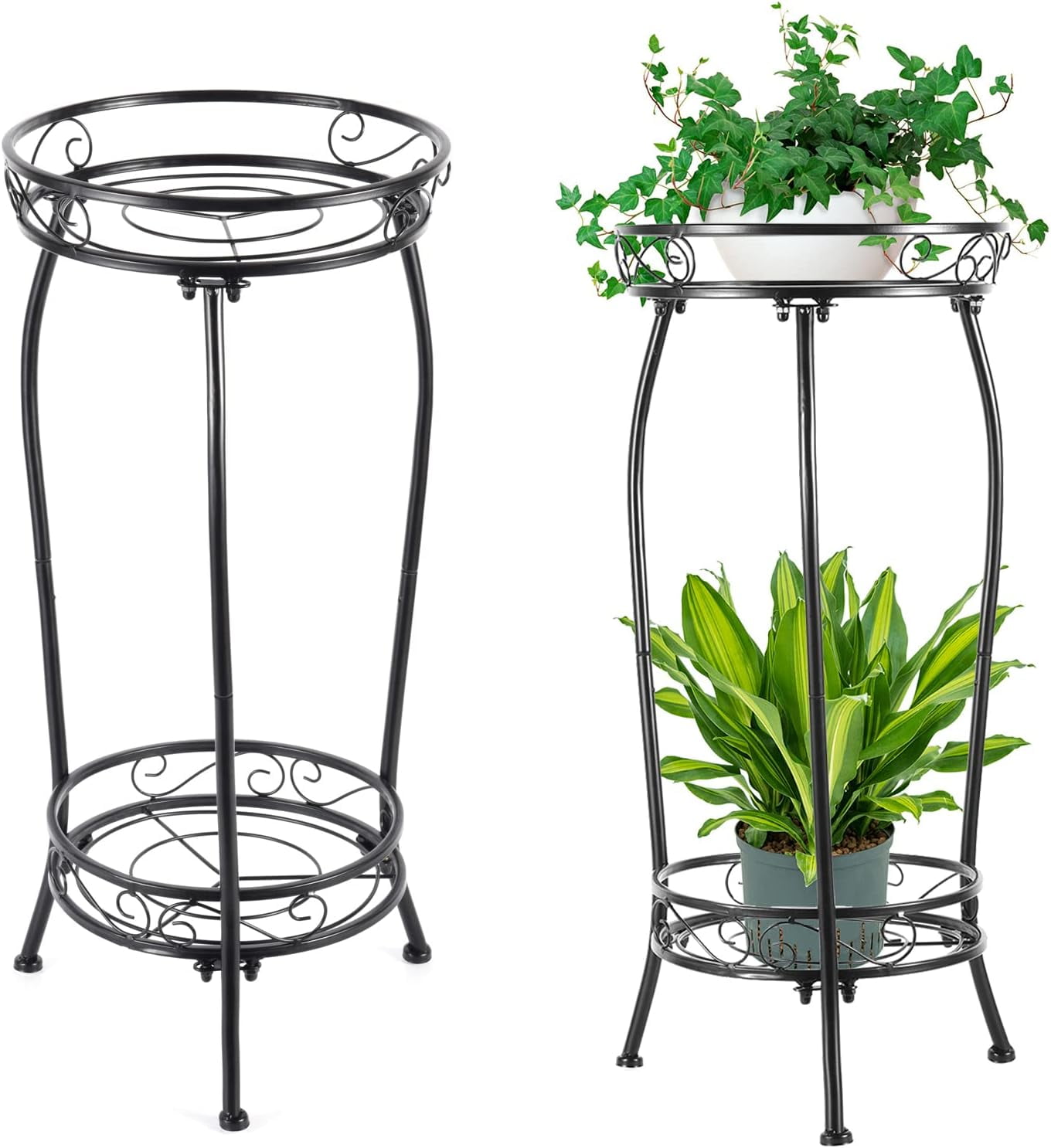 Tall Black Metal 2-Tier Indoor Outdoor Plant Stand