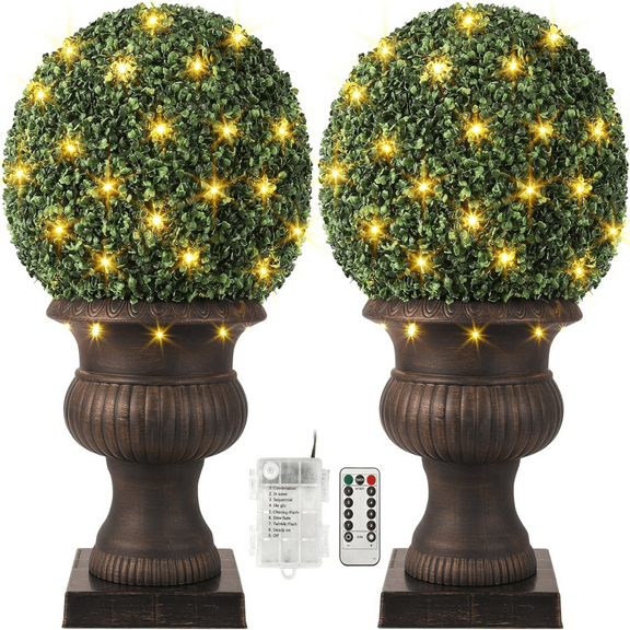2 Pack Plant Topiary Ball with 50 Lights,31"Artificial Outdoor Porch Trees,Topiary Centerpiece for  Outdoor Indoor Décor