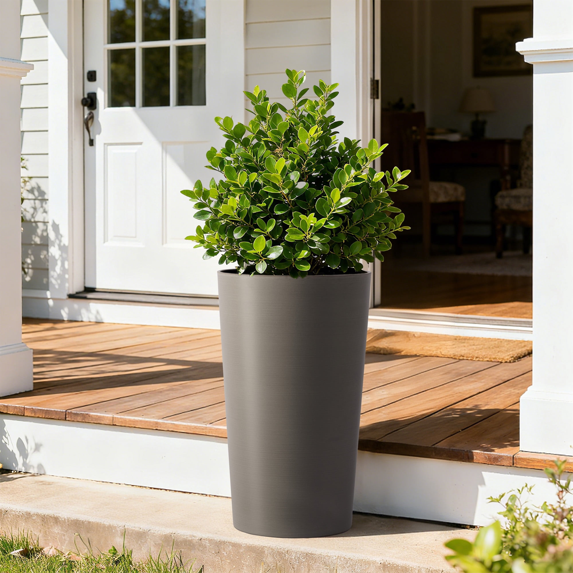 2 Pack Planters for Outdoor Plants Modern Tall Square Planter Box Indoor Outdoor Porch Patio Flower Pot Modern Big Tapered Matte Tree Flower Pot for Garden