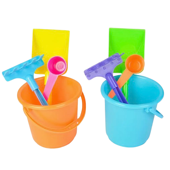 2-Pack Plastic Beach Play Set – 4-Piece Kids Sand Buckets & Tools, Yellow