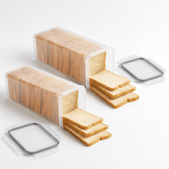 2 Pack Plastic Bread Box Containers with Airtight Lids, Kitchen Counter Food Storage