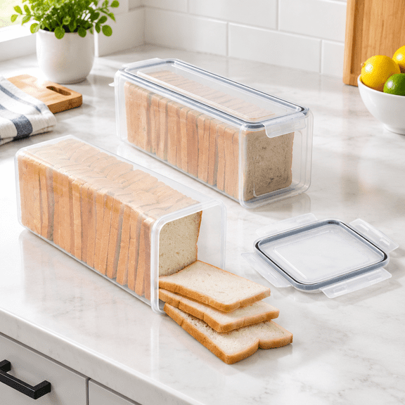 2 Pack Plastic Bread Box Containers with Airtight Lids, Kitchen Counter Food Storage