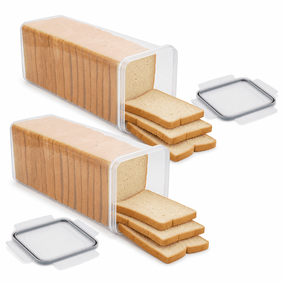 2 Pack Plastic Bread Container Set with Airtight Lid