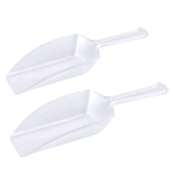 2-Pack Plastic Candy Scoop, 6.75in. and 7.5in. Clear Serving Scoops for Candy Buffets Ice Rice Coffee Beans Snacks Weddings Birthdays Party Events