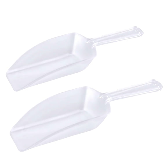 2-Pack Plastic Candy Scoop, 6.75in. and 7.5in. Clear Serving Scoops for Candy Buffets Ice Rice Coffee Beans Snacks Weddings Birthdays Party Events