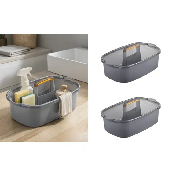 2 Pack Plastic Cleaning Supplies Caddy, Portable Shower Tote Organizer Bucket with Integrated Handle for Bathroom Kitchen Storage