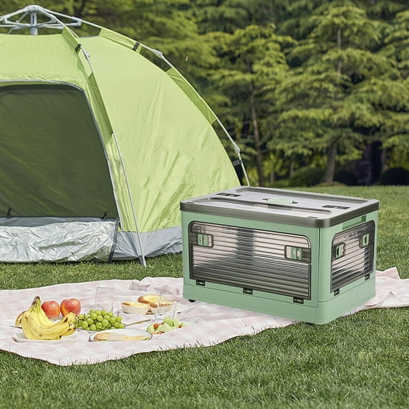 2 Pack Plastic Collapsible Storage Bins with Wheels and Lid, 36L Stackable Folding Organizer Boxes for Clothes, Books, Camping