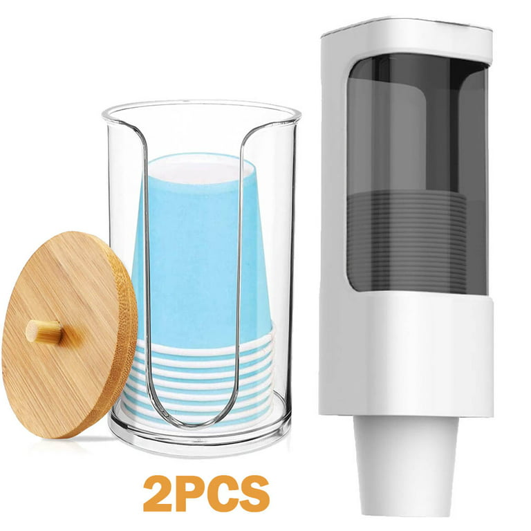 SKYCARPER 2 Pack Plastic Disposable Paper Cup Dispenser,Pull Type Disposable Cup Holder Cup Wall Mounted Water Cooler Cup Dispenser Plastic Cup Organizer with