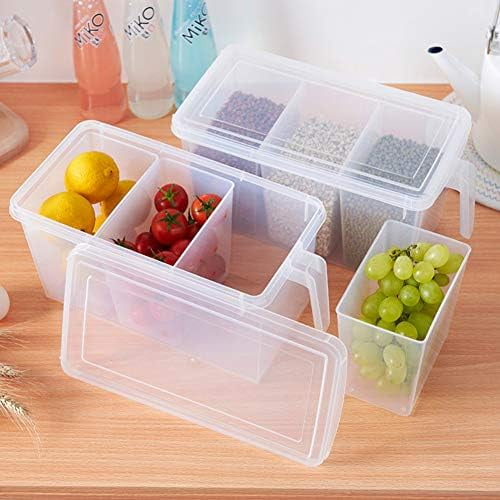 2 Pack Plastic Divided Veggie Storage Containers with Lids and Handles for Fridge Storage Organizer Boxes for Refrigerator Produce Beans Fruits Organzation