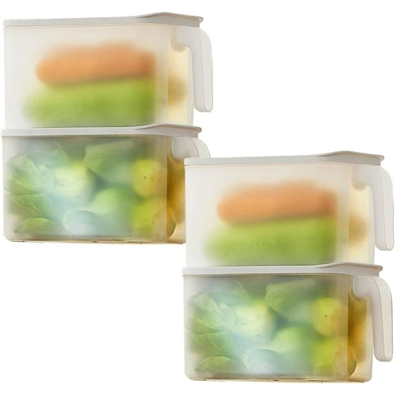 2 Pack Plastic Divided Veggie Storage Containers with Lids and Handles for Fridge Storage Organizer Boxes for Refrigerator Produce Beans Fruits Organzation