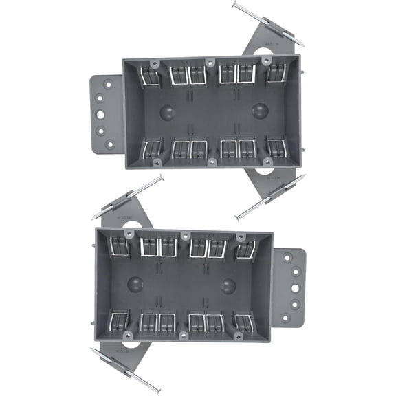 2 Pack Plastic Electrical Box, Grey Outlet Box, Three Gang New Work Junction Box, Captive Nails, 44 cu. Inches, Length 5-5/8'', Width 3-3/4'', Depth 2-11/16''