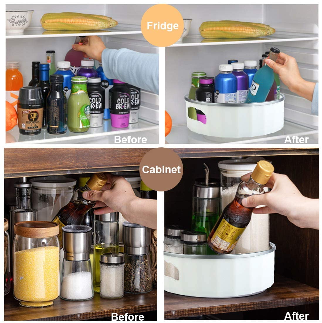 2 Pack Plastic Lazy Susan Turntable With 2 Handles MultiFunction Spice Rac