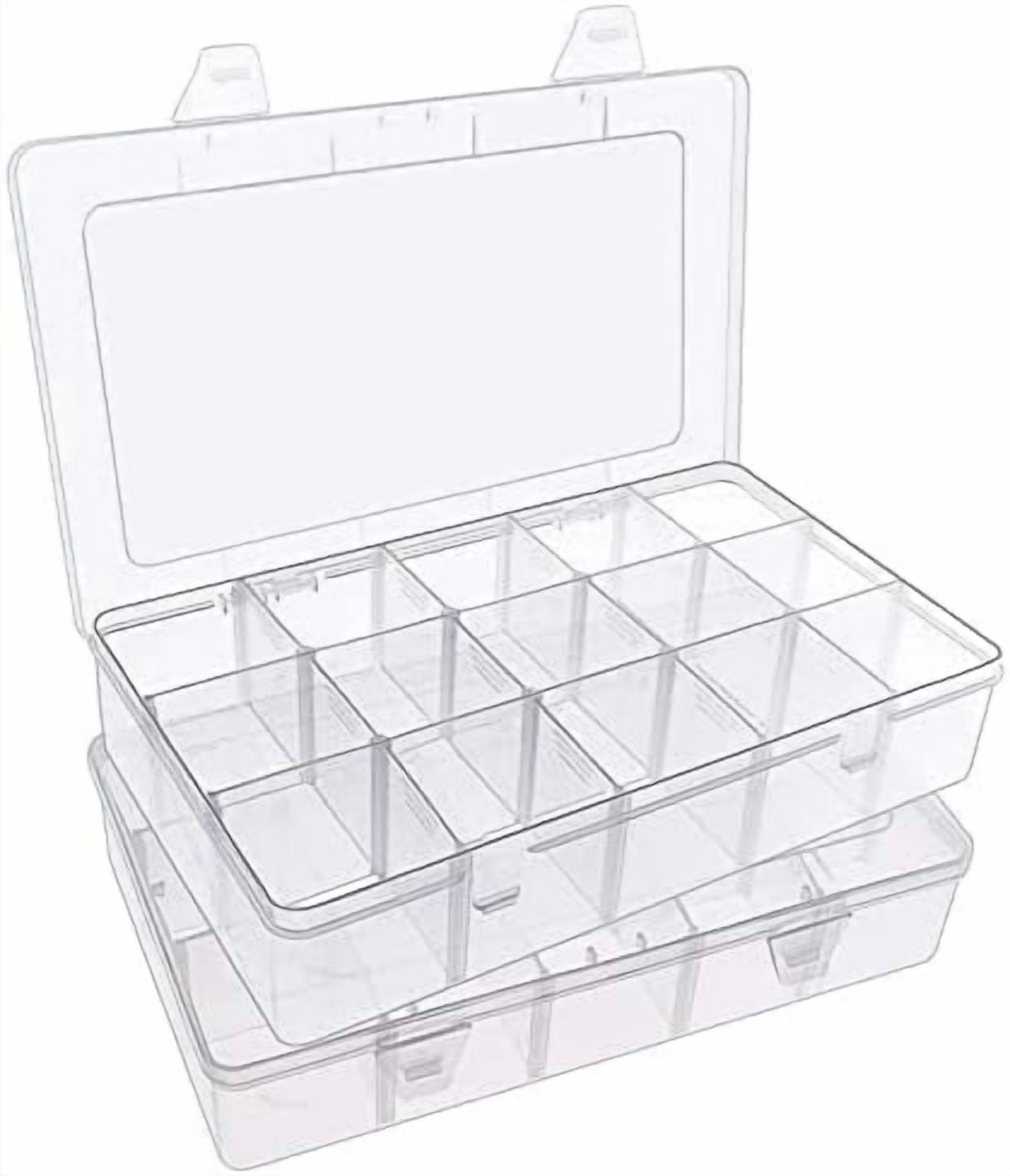 2 Pack Plastic Small Crafts Storage Boxes with Adjustable Dividers (15 Grid)