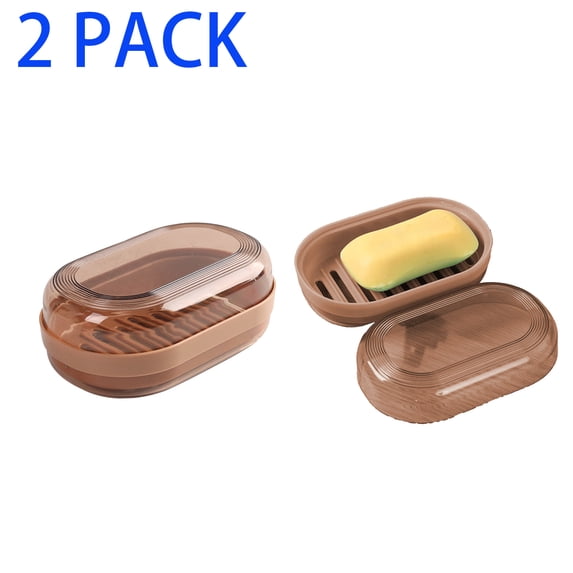 2 Pack Plastic Soap Box, Soap Dish, Soap Holder, Portable Draining Bar Soap Case with Lid for Bathroom Travel,Coffee