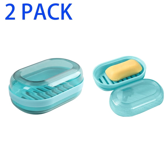 2 Pack Plastic Soap Box, Soap Dish, Soap Holder, Portable Draining Bar Soap Case with Lid for Bathroom Travel,Green