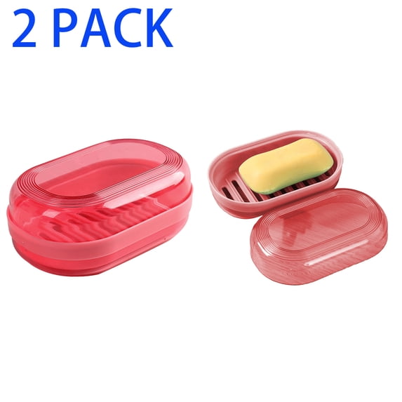 2 Pack Plastic Soap Box, Soap Dish, Soap Holder, Portable Draining Bar Soap Case with Lid for Bathroom Travel,Pink