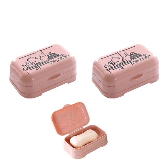 2 Pack Plastic Soap Holder, Soap Dish, Soap Box, Draining Bar Soap Case with Lid for Bathroom Travel,Pink