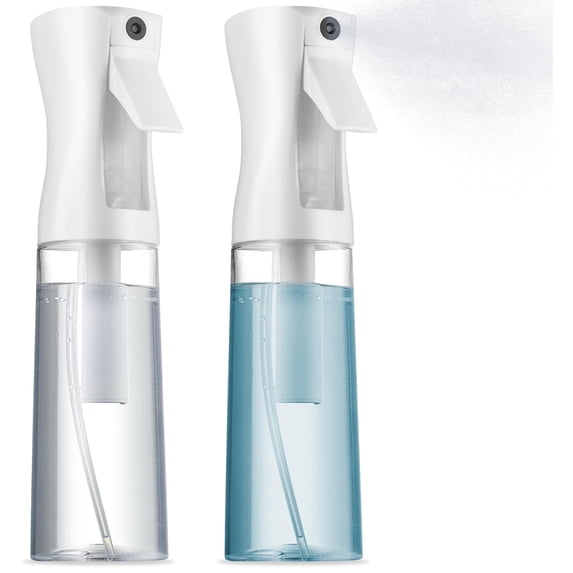 2 Pack Plastic Refillable Fine Mist Spray Bottles, Portable Empty Sprayer for Home Cleaning, Hair Styling, Plants, Pets and Essential Oils
