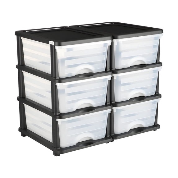 2 Pack Plastic Storage Drawers 6 Drawer Organizer Clear Bins for Office Craft Room Classroom Home Closet Dresser