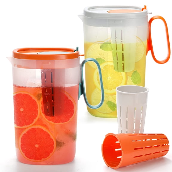 2 Pack Plastic Water Pitcher with Fruit Infuser 74 Oz Shatter-Proof Jug for Iced Tea Juice Beverage