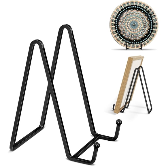 2 Pack Plate Stands for Display 6 inch Stand Black Metal Frame holder stand Picture, Decorative Plate, Book, Photo Easel