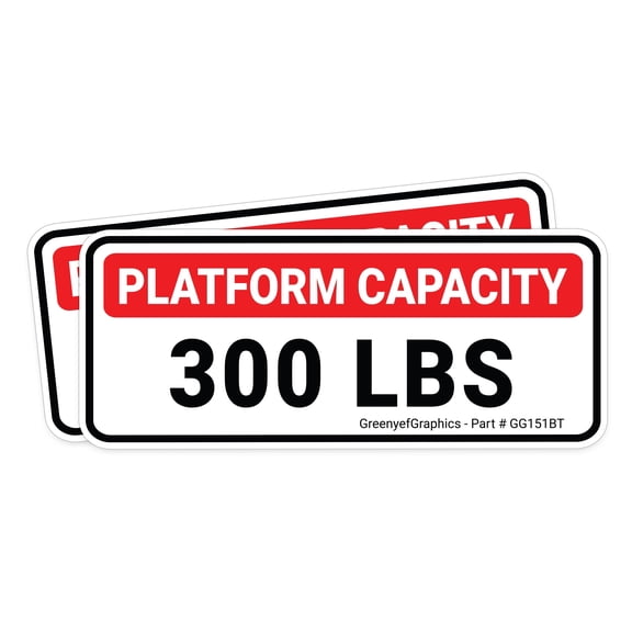 (2 Pack) Platform Capacity Sticker 300 lbs (136 kg) (Size: 5″ x 2″) | Warning Decal | Weight Limit | Max Load | Safety OSHA Laminated Decal for Platform Lift Truck, Crane Cage Work Platform