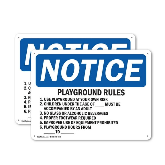 (2 Pack) Playground Rules 1. Use Playground At Your OSHA Notice Sign 10 Inch X 7 Inch Plastic Sign, Weather Resistant, UV Protected for Workplace, Business, and Construction Site, Made